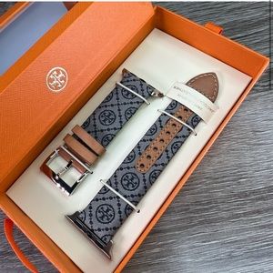 TORY BURCH Blue Fabric & Luggage Leather Band For Apple Watch® 38mm/40mm NEW